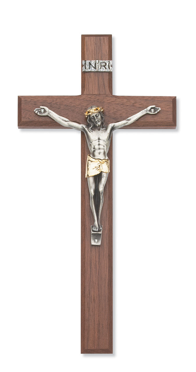 (80-100) 10" Walnut Crucifx 2tone Corp - Unique Catholic Gifts