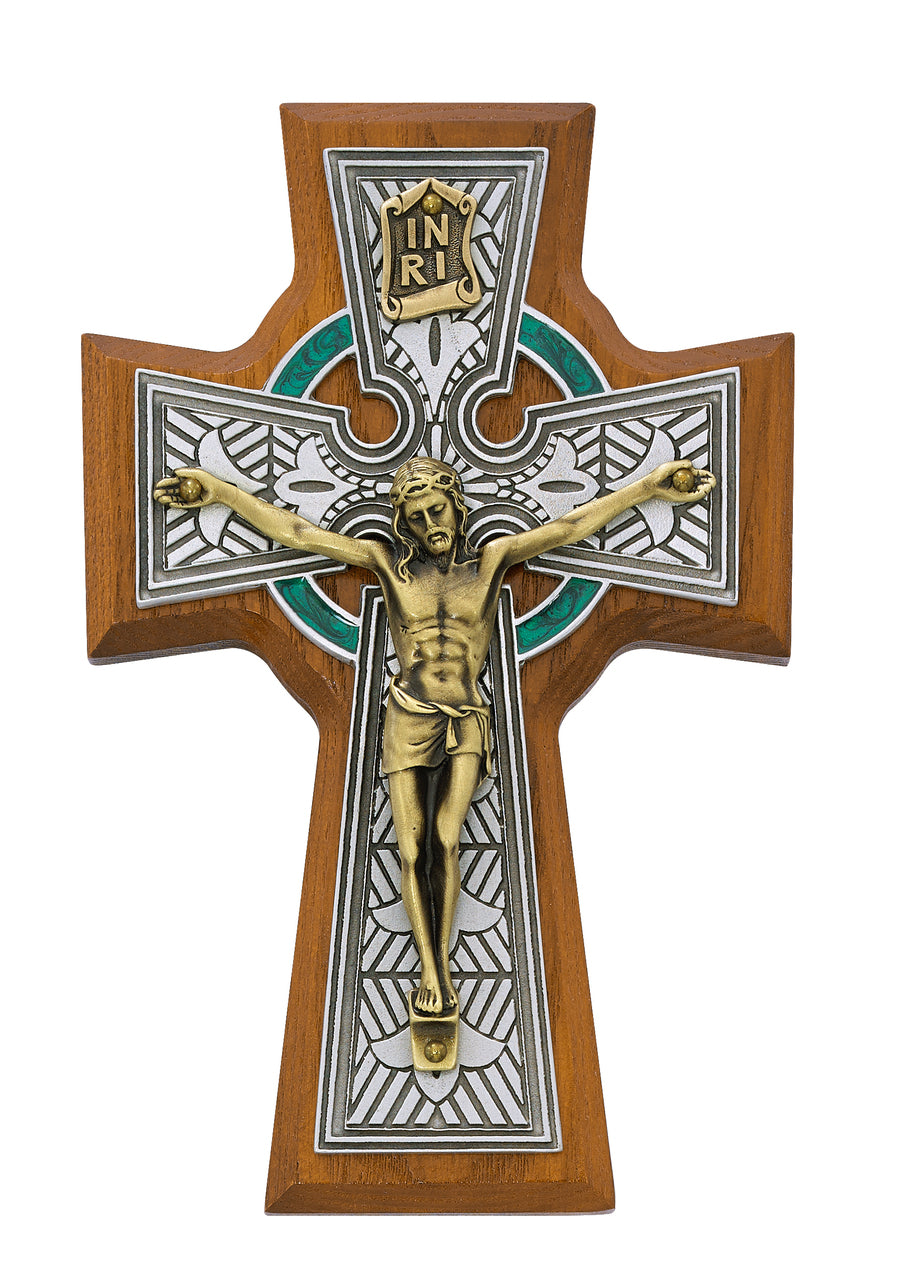 (80-123) 5 1/2" Walnut Celtic Crucifix - Unique Catholic Gifts