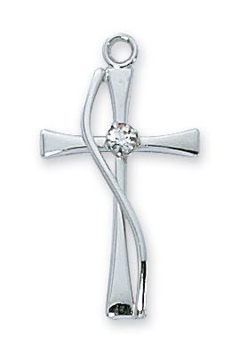 Sterling Silver Cross with Stone (7/8") on 18" chain - Unique Catholic Gifts