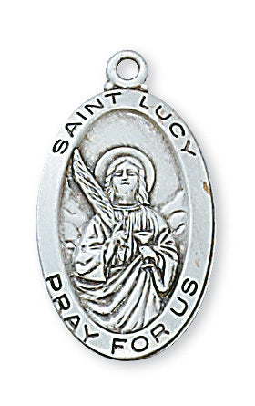 St. Lucy Medal 1" x 9/16" on 18 Chain - Unique Catholic Gifts