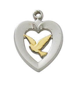 (L653) Ss Tutone Heart W/dove 18"Ch&b - Unique Catholic Gifts