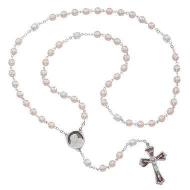 Pink Pearl Rosary with Enamel Crucifix (7MM) - Unique Catholic Gifts