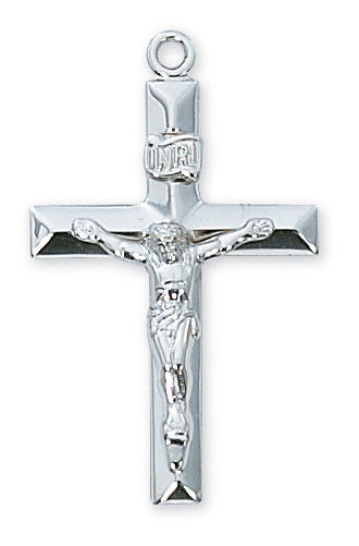 (L8011)Sterling Silver Crucifix 24" Chain and Box - Unique Catholic Gifts