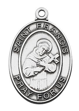 Sterling Silver St Francis of Assisi( 1 1/16" on 24" chain - Unique Catholic Gifts