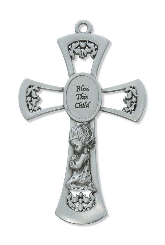 (73-13) 6" Pewter Baby Girl Cross - Unique Catholic Gifts