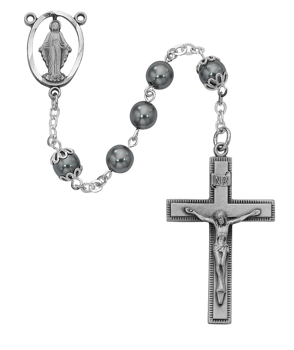 (603df) 7mm Imitation Hematite Rosary - Unique Catholic Gifts