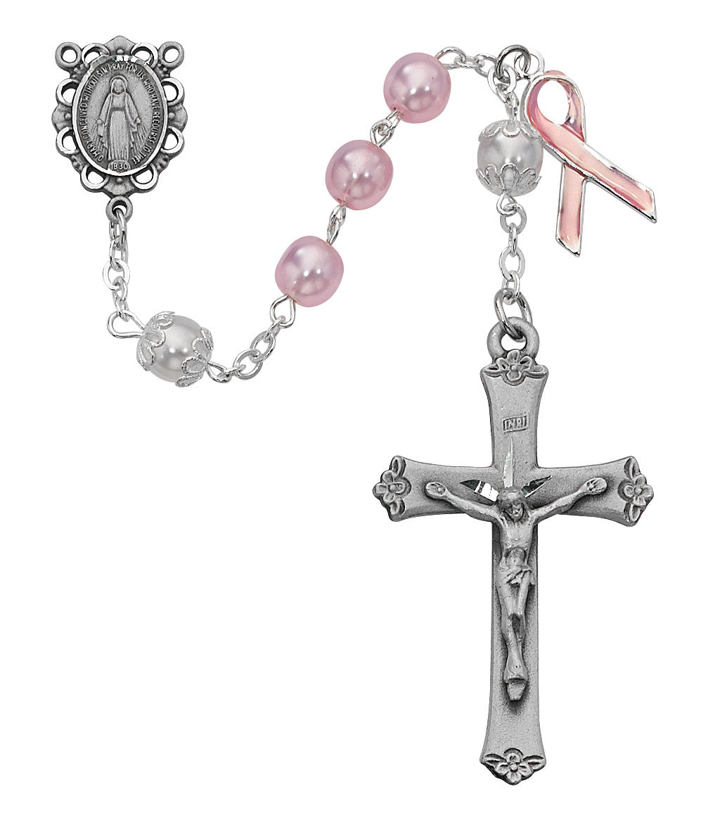 (791sf) 7mm Pink Pearl Cancer Rosary - Unique Catholic Gifts