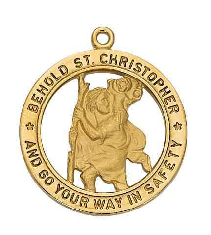 Gold over Sterling Silver St Christopher Medal (1") on 24" Gold Plated chain - Unique Catholic Gifts