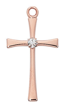 (Jr9207) Rose Gold Ss Cross W/crystal - Unique Catholic Gifts