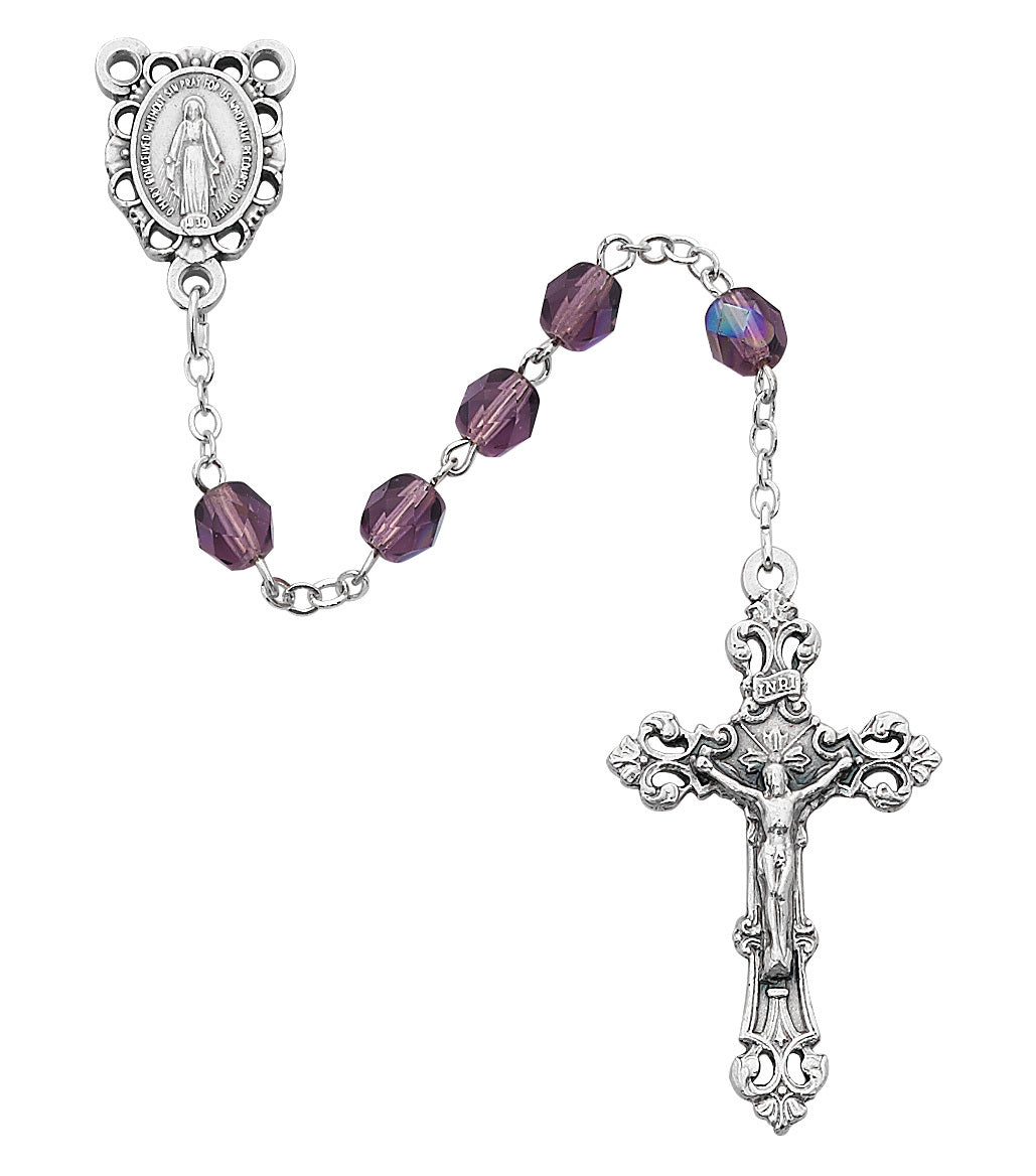 (875l-daf) Ss 6mm Dk Amethyst/feb Rsry - Unique Catholic Gifts