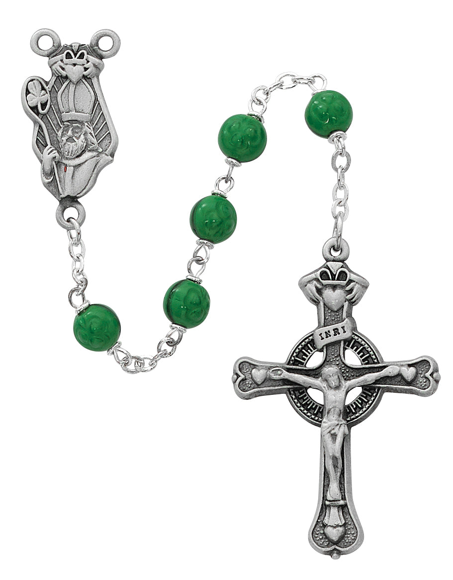 (993df) 7mm Green St Patrick Rosary - Unique Catholic Gifts