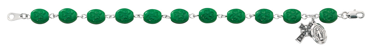 (920d) 7 1/2" Green Shamrock Bracelet - Unique Catholic Gifts