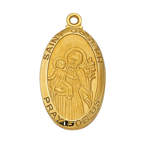 (J550JS) Gold/Sterling Silver St. Joseph Medal 24" - Unique Catholic Gifts