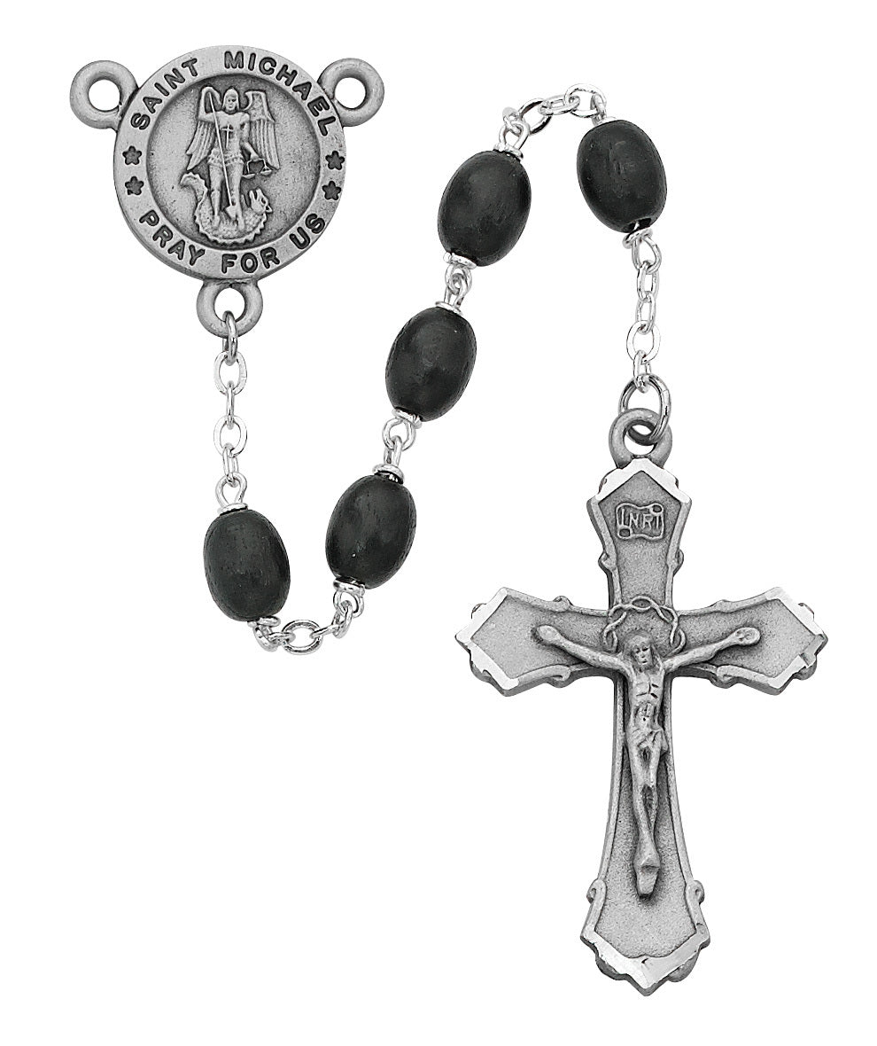 6x8mm Blk St Michael Rosary - Unique Catholic Gifts