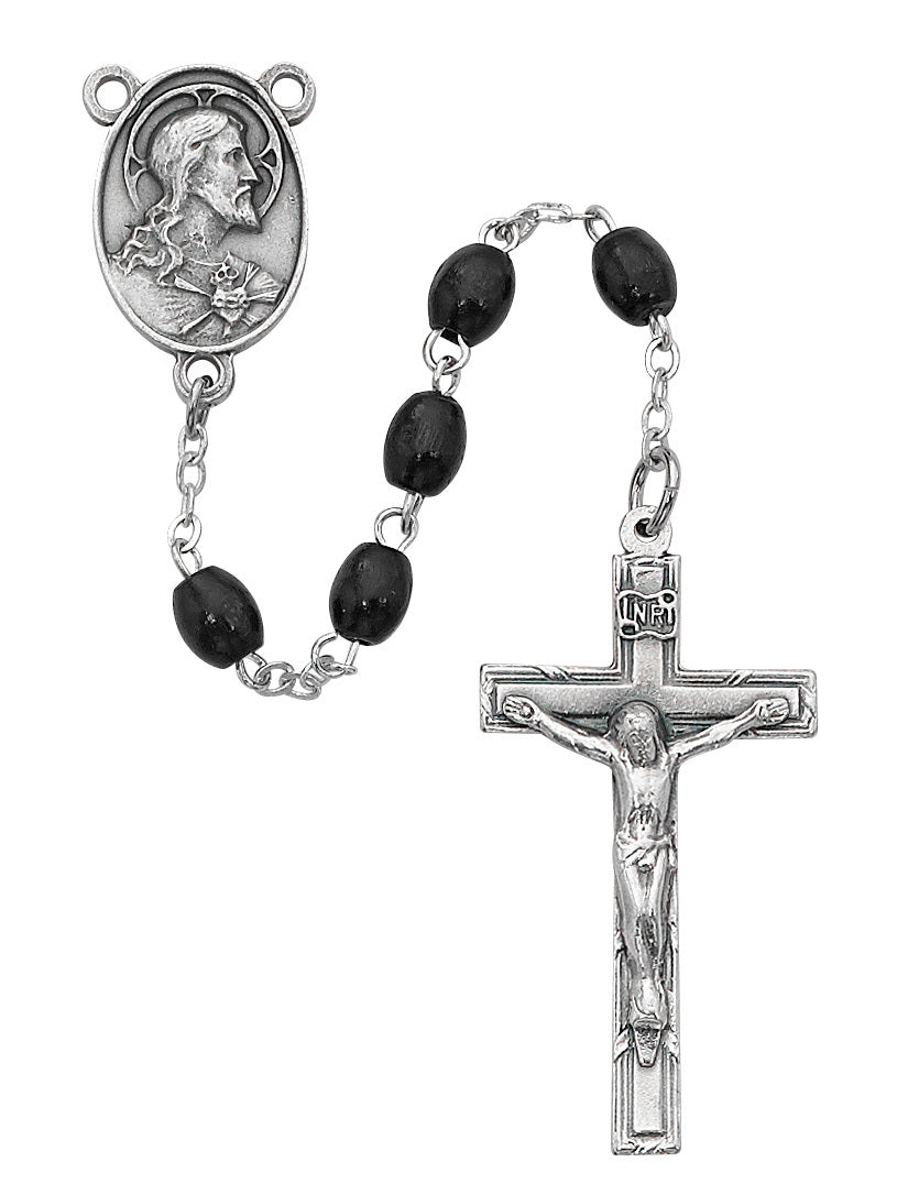 (942df) 4x6mm Black Wood Rosary - Unique Catholic Gifts