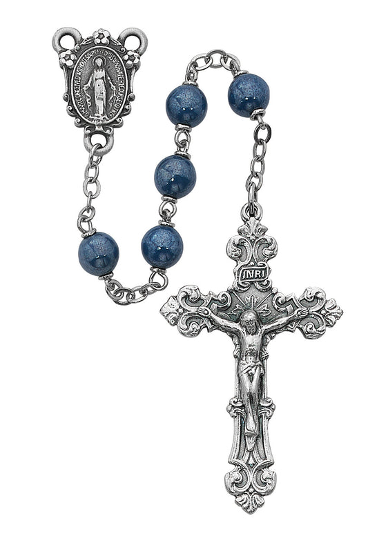 (487sf) 7mm Blue Glass Rosary - Unique Catholic Gifts