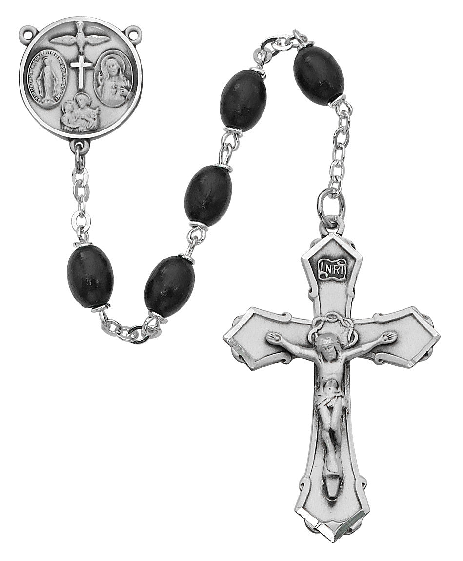 (139l-bkf) Ss 6x8mm Black Wood Rosary - Unique Catholic Gifts