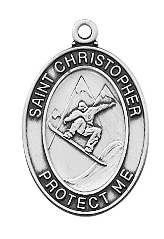 (L675snb) Ss Snowboarding Medal 24"Ch&bx - Unique Catholic Gifts