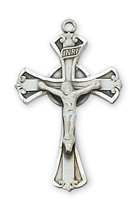 (L8051)Sterling Silver Crucifix 18" Chain and Box - Unique Catholic Gifts