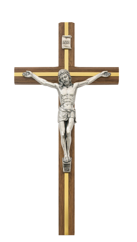 (80-40) 10" Walnut W/silver Crucifix - Unique Catholic Gifts