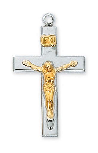 Sterling Silver Tutone  Crucifix 18"  Chain & Box - Unique Catholic Gifts