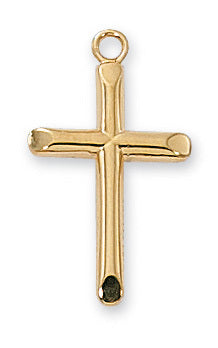 13/16" Gold over Sterling Silver Cross on 18" Gold plated chain - Unique Catholic Gifts