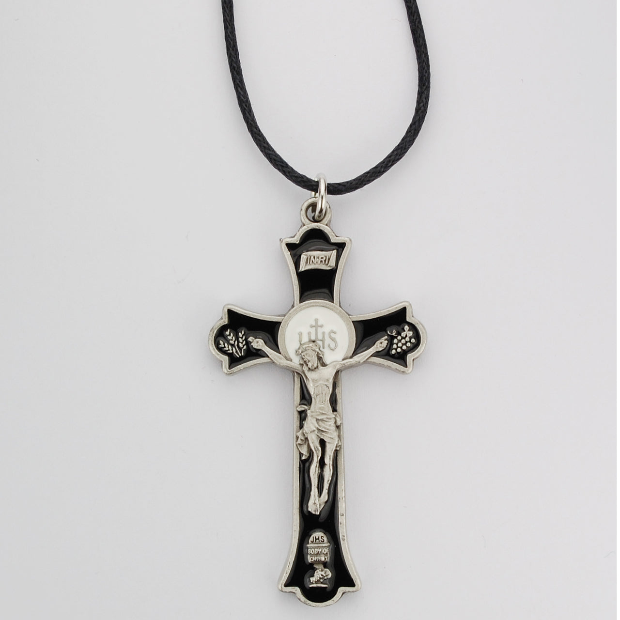 (Rc9156-bkc) 2" Black Rhodium Mass Crucifix - Unique Catholic Gifts