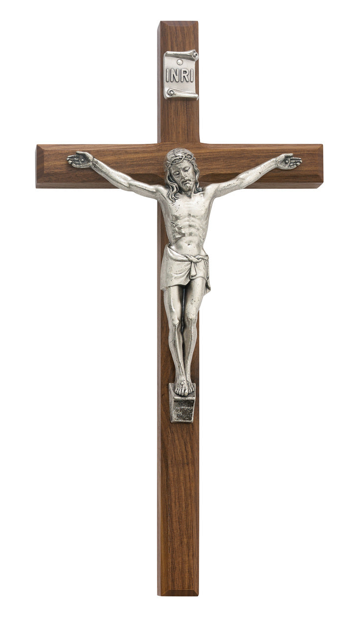 (80-06) 12" Beveled Walnut Crucifix - Unique Catholic Gifts