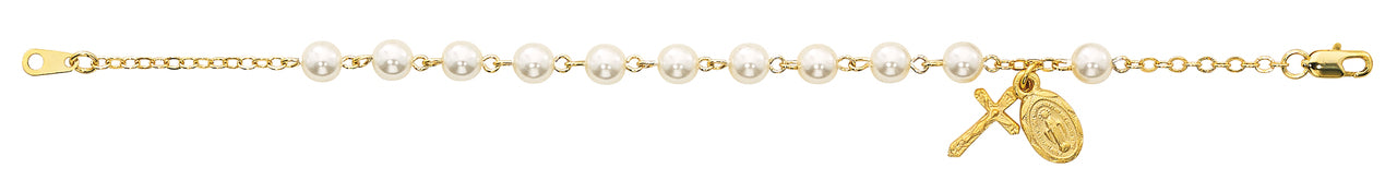 (Br753) Gp Pearl Rosary Bracelet, Boxed - Unique Catholic Gifts