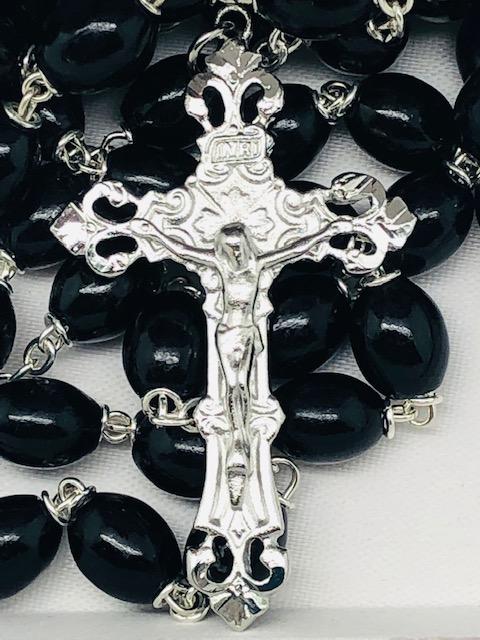 Black Wood Oval Rosary (8mm) - Unique Catholic Gifts