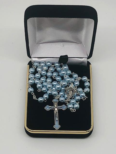 Light Blue Rosary Blue Enamel Cross (5MM) - Unique Catholic Gifts