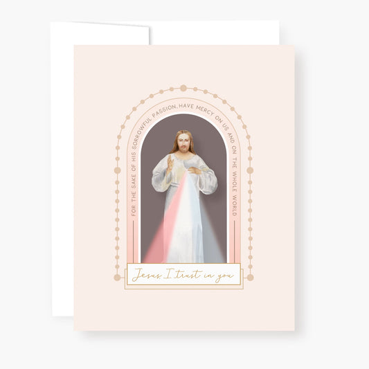 Divine Mercy Chaplet Card | Chaplet Arch Design | Beige - Unique Catholic Gifts