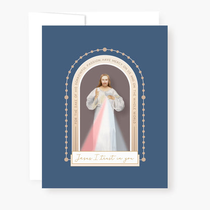 Divine Mercy Chaplet Card | Chaplet Arch Design | Navy Blue - Unique Catholic Gifts