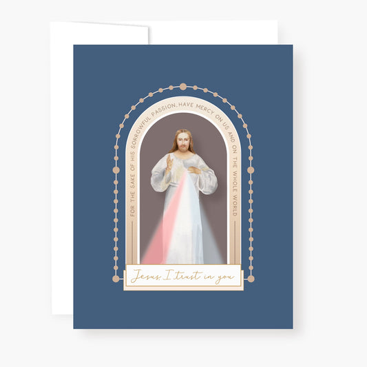 Divine Mercy Chaplet Card | Chaplet Arch Design | Navy Blue - Unique Catholic Gifts