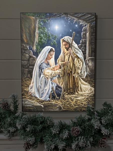 Born in a Manger Illuminated Canvas Print (18" x 24") - Unique Catholic Gifts