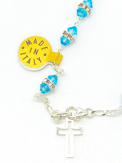 Sky Blue Australian Swarovski Crystals and Sterling Silver Rosary Bracelet 6mm - Unique Catholic Gifts