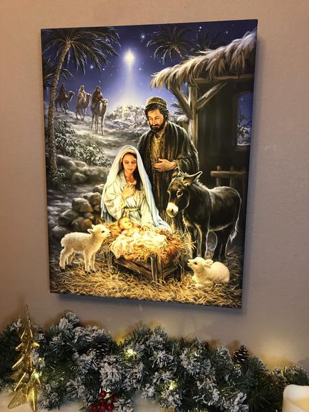 A Savior is Born Illuminated Canvas Print (18" x 24") - Unique Catholic Gifts