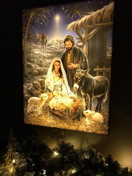 A Savior is Born Illuminated Canvas Print (18" x 24") - Unique Catholic Gifts