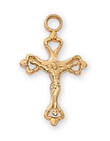 Gold Over Sterling Silver Crucifix (11/16") on 16" gold plated chain - Unique Catholic Gifts