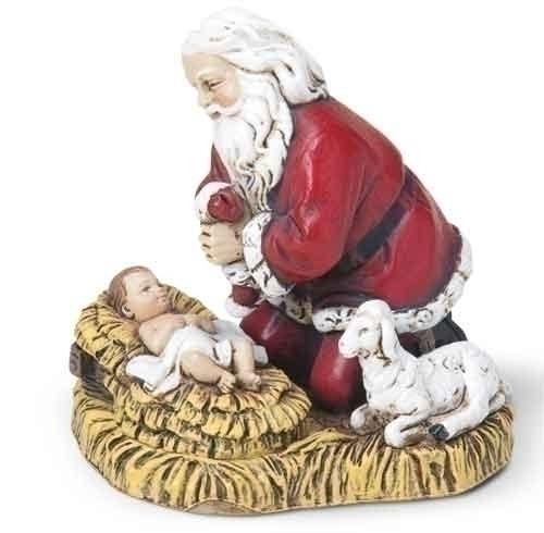 Kneeling Santa Claus with Baby Jesus Ornament - Unique Catholic Gifts