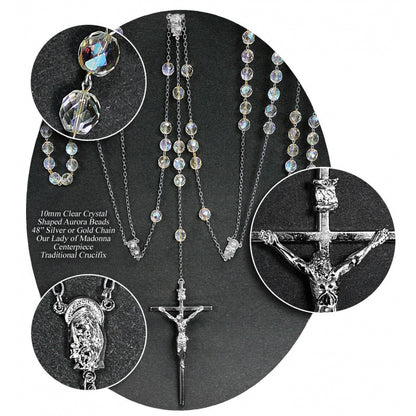 Clear Crystal Lasso Wedding Rosary with Silver-tone Accents 10MM - Unique Catholic Gifts