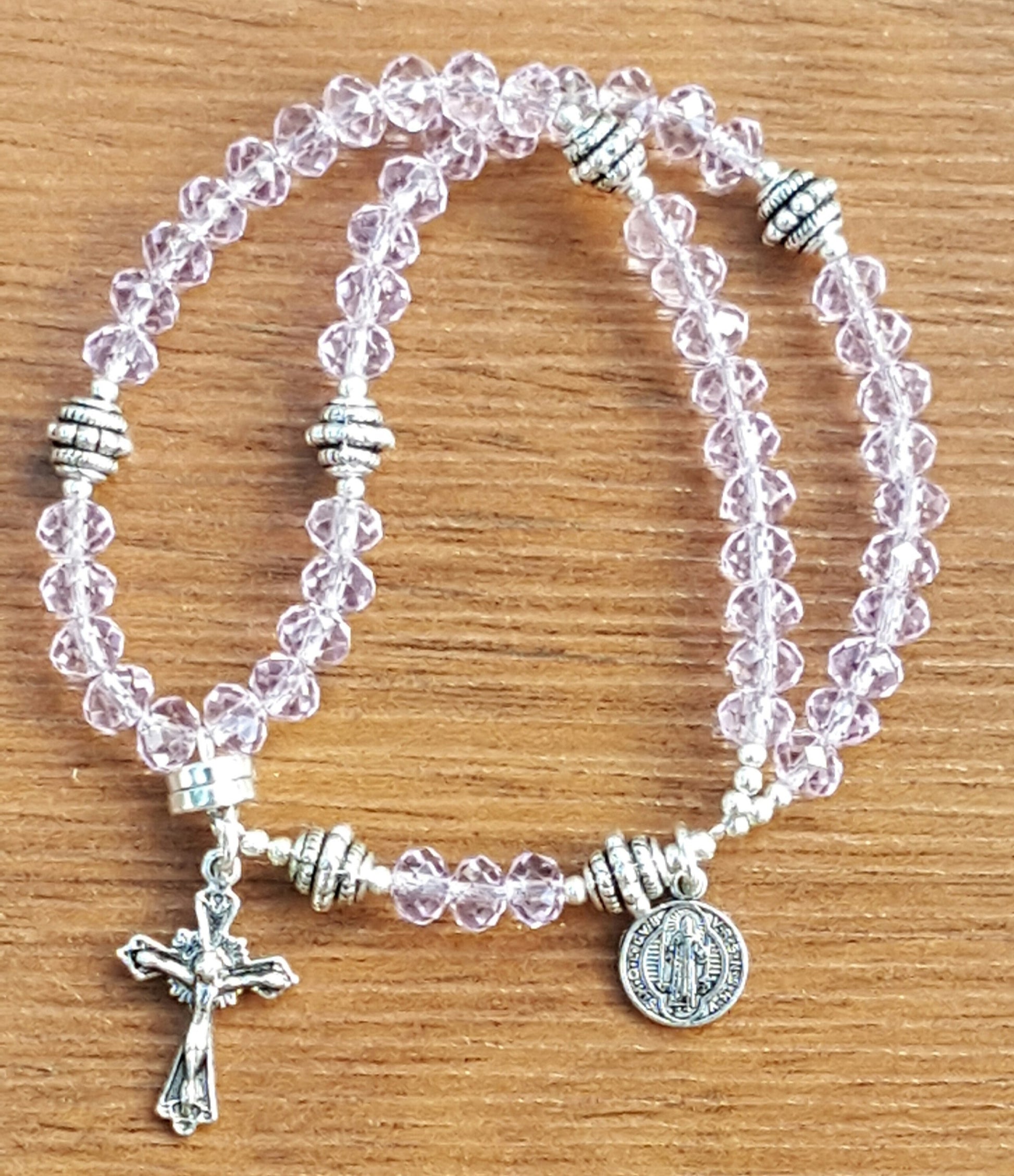 Rose Water Pink Crystal Wrist Rosary - Unique Catholic Gifts