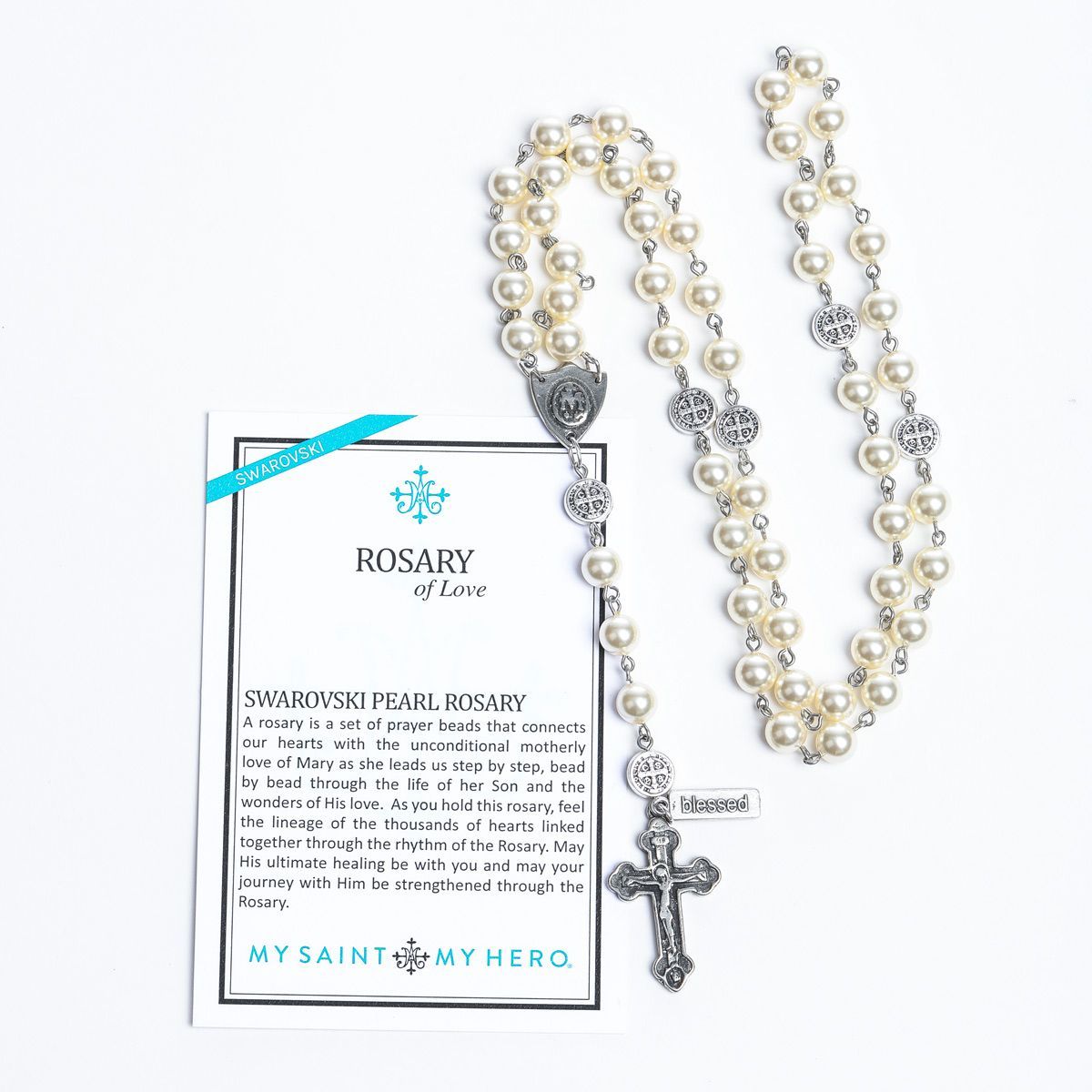 Swarovski White Pearl Benedict Rosary of Love - Unique Catholic Gifts