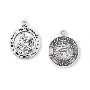 Navy Saint Christopher Sterling Silver Medal (5/16") - Unique Catholic Gifts