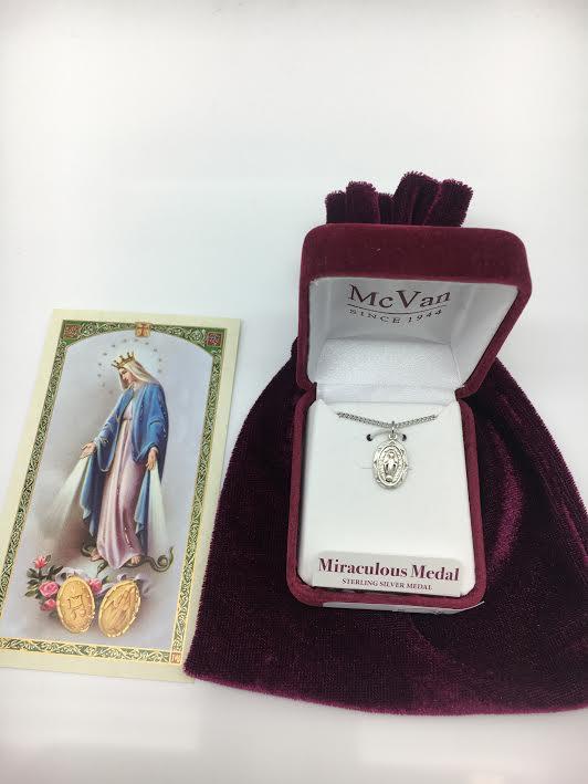 STERLING SILVER MIRACULOUS MEDAL 16"CH&BX L1203MI - Unique Catholic Gifts