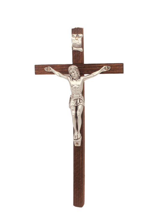 Slim-line wood Crucifix made in Italy (8") - Unique Catholic Gifts