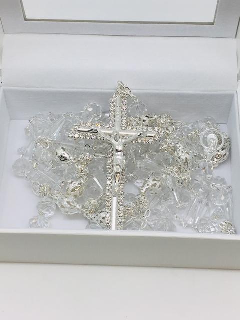 Wedding Lasso Clear Glass,Rhinestone Beads on a Silver Chain. - Unique Catholic Gifts