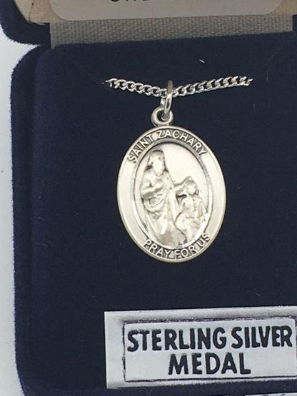 Sterling Silver St.  Zachary Oval Medal 7/8" - Unique Catholic Gifts