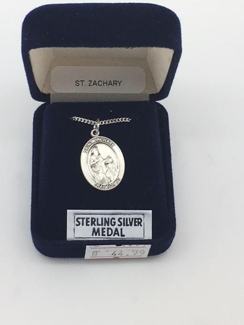 Sterling Silver St.  Zachary Oval Medal 7/8" - Unique Catholic Gifts